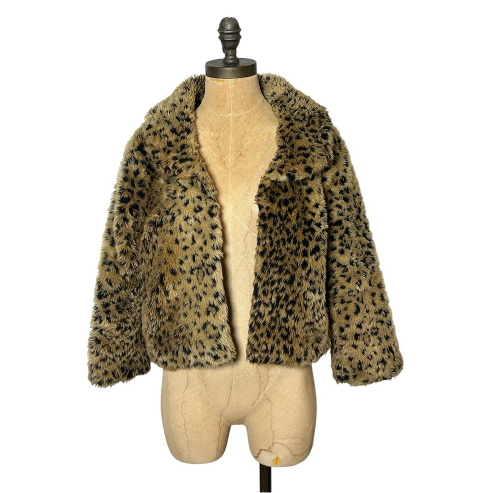 BOHO Leopard Print Faux Fur Cropped Jacket